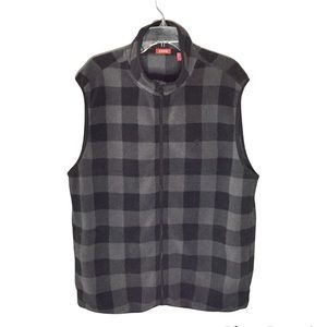 Izod XL Fleece Vest Buffalo Plaid Black Gray